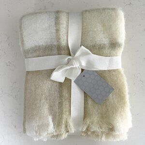 Indigo Home Luxury Italian Plaid Acrylic Nylon Fringed Throw Cream Wht Grn OS